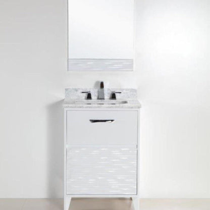 Bellaterra Home 500709 24" 2-Drawer White Freestanding Vanity Set With Ceramic Undermount Rectangular Sink and White Carrara Marble Top