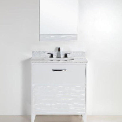 Bellaterra Home 500709 30" 2-Drawer White Freestanding Vanity Set With Ceramic Undermount Rectangular Sink and White Carrara Marble Top