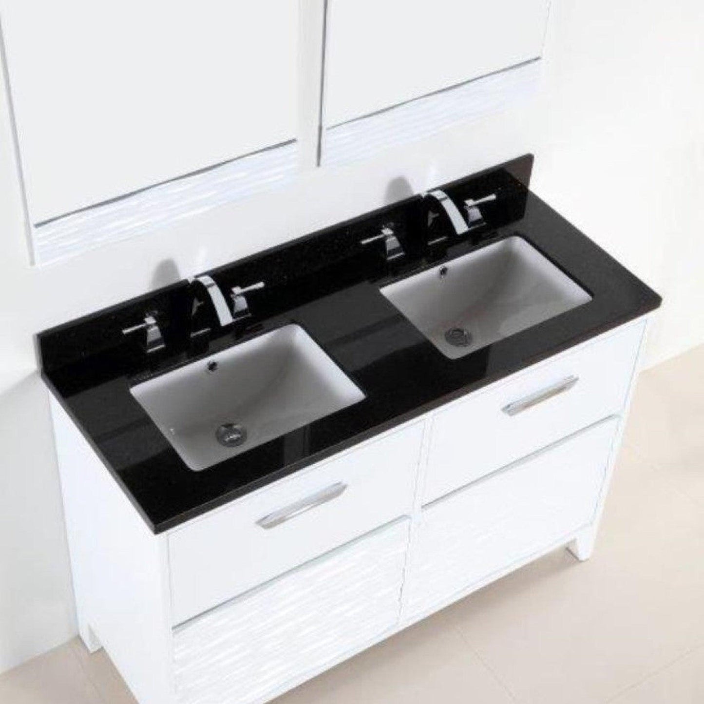 Bellaterra Home 500709 48" 4-Drawer White Freestanding Vanity Set With Ceramic Double Undermount Rectangular Sink and Black Galaxy Granite Top