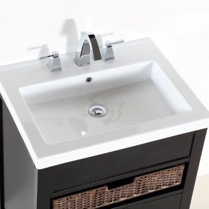 Bellaterra Home 500823A 24" 2-Door 1-Drawer Espresso Freestanding Vanity Set With Ceramic Integrated Sink and Ceramic Top