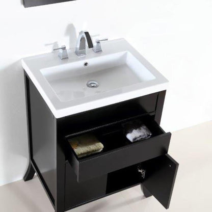 Bellaterra Home 500823B 24" 2-Door 1-Drawer Espresso Freestanding Vanity Set With Ceramic Integrated Sink and Ceramic Top