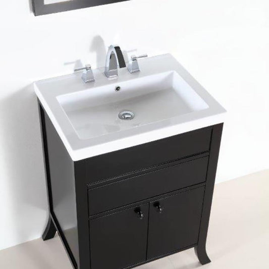 Bellaterra Home 500823B 24" 2-Door 1-Drawer Espresso Freestanding Vanity Set With Ceramic Integrated Sink and Ceramic Top