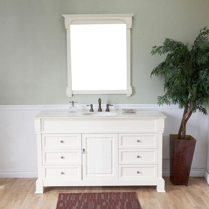 Bellaterra Home 60" 1-Door 6-Drawer Cream White Freestanding Vanity Set With White Ceramic Undermount Sink and Cream Marble Top