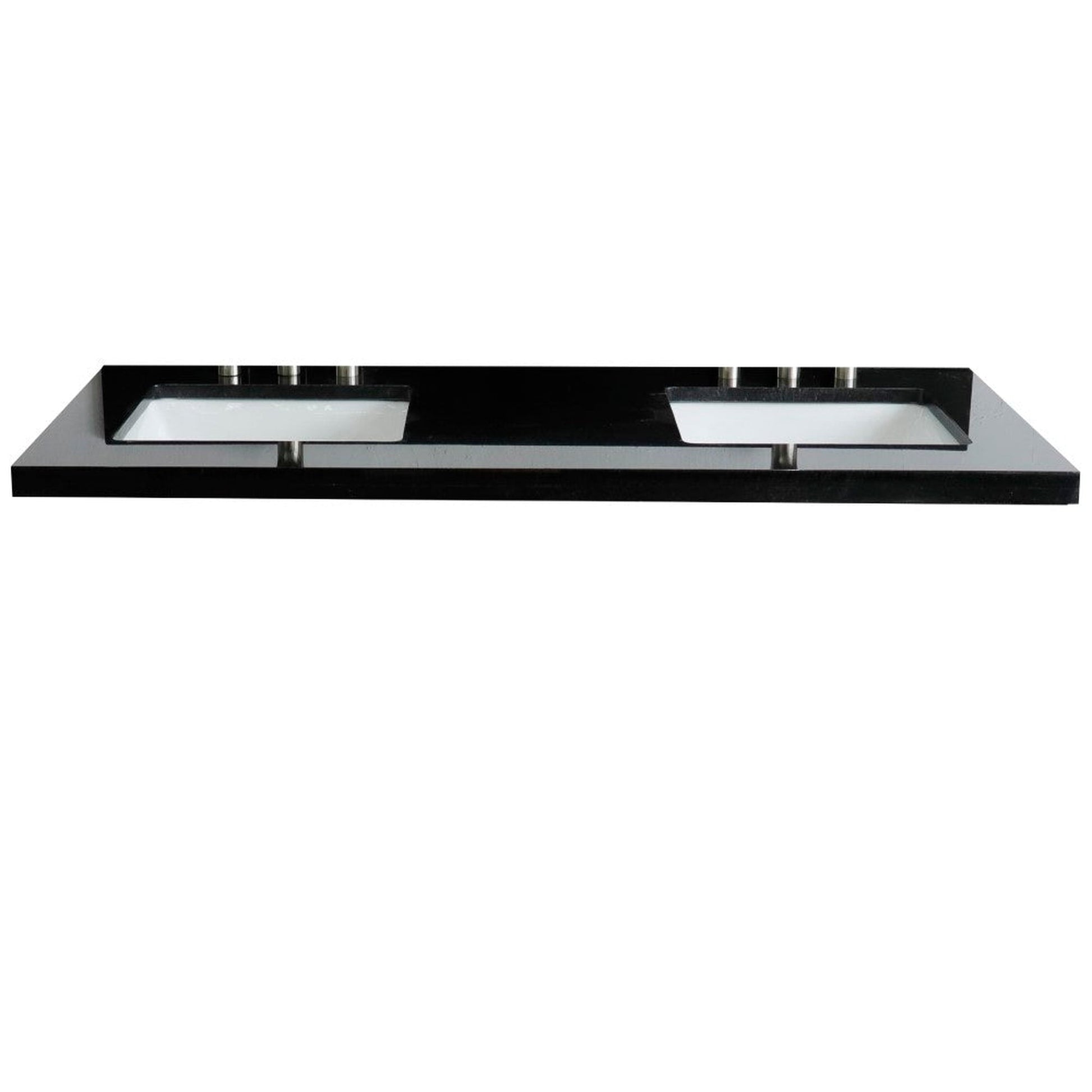 Bellaterra Home 61" x 22" Black Galaxy Granite Three Hole Vanity Top With Double Undermount Rectangular Sink and Overflow