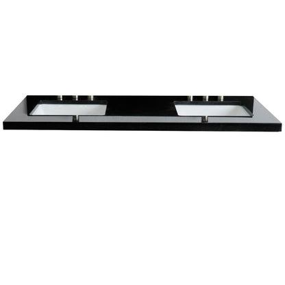 Bellaterra Home 61" x 22" Black Galaxy Granite Three Hole Vanity Top With Double Undermount Rectangular Sink and Overflow