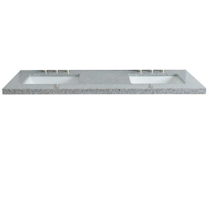 Bellaterra Home 61" x 22" Gray Granite Three Hole Vanity Top With Double Undermount Rectangular Sink and Overflow