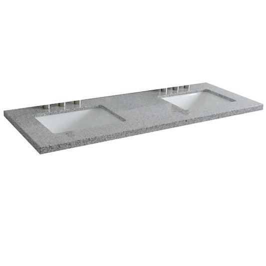 Bellaterra Home 61" x 22" Gray Granite Three Hole Vanity Top With Double Undermount Rectangular Sink and Overflow