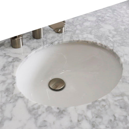 Bellaterra Home 61" x 22" White Carrara Marble Three Hole Vanity Top With Double Undermount Oval Sink and Overflow