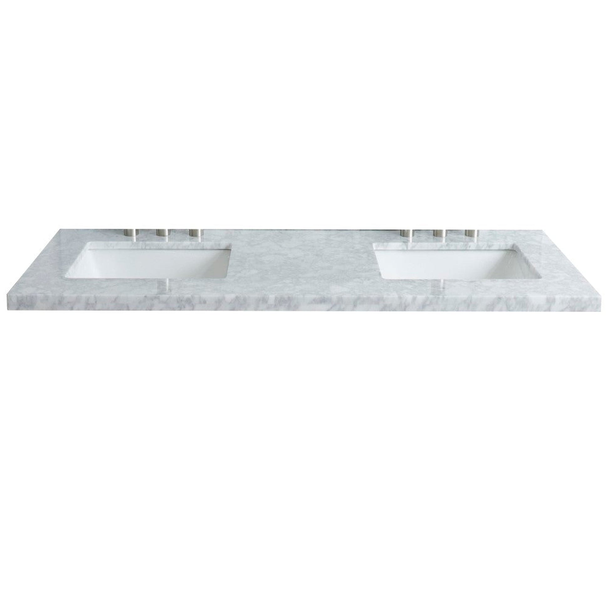 Bellaterra Home 61" x 22" White Carrara Marble Three Hole Vanity Top With Double Undermount Rectangular Sink and Overflow