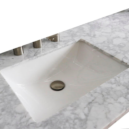 Bellaterra Home 61" x 22" White Carrara Marble Three Hole Vanity Top With Double Undermount Rectangular Sink and Overflow
