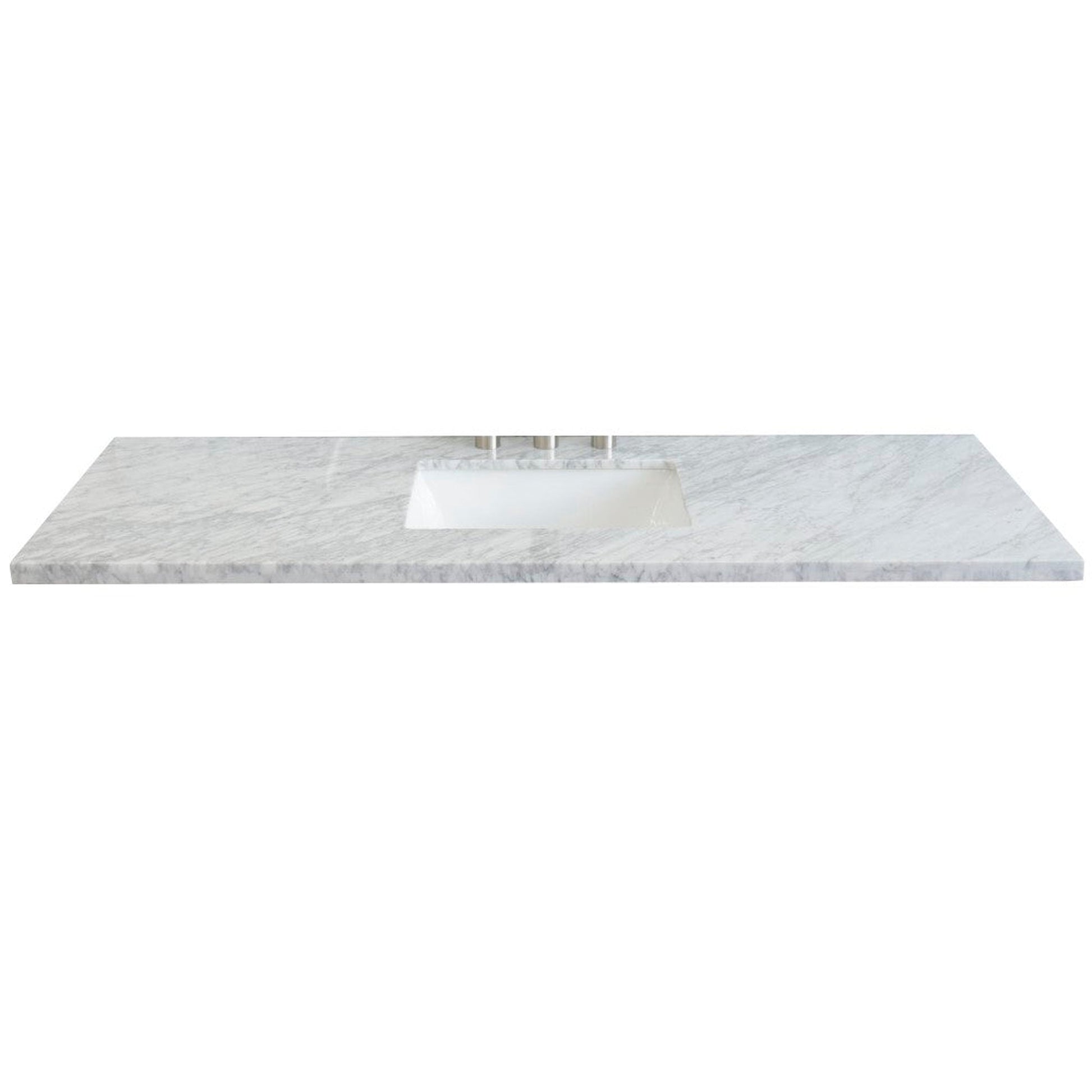 Bellaterra Home 61" x 22" White Carrara Marble Three Hole Vanity Top With Undermount Rectangular Sink and Overflow