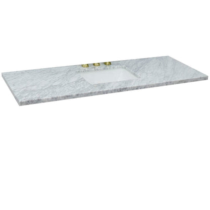 Bellaterra Home 61" x 22" White Carrara Marble Three Hole Vanity Top With Undermount Rectangular Sink and Overflow