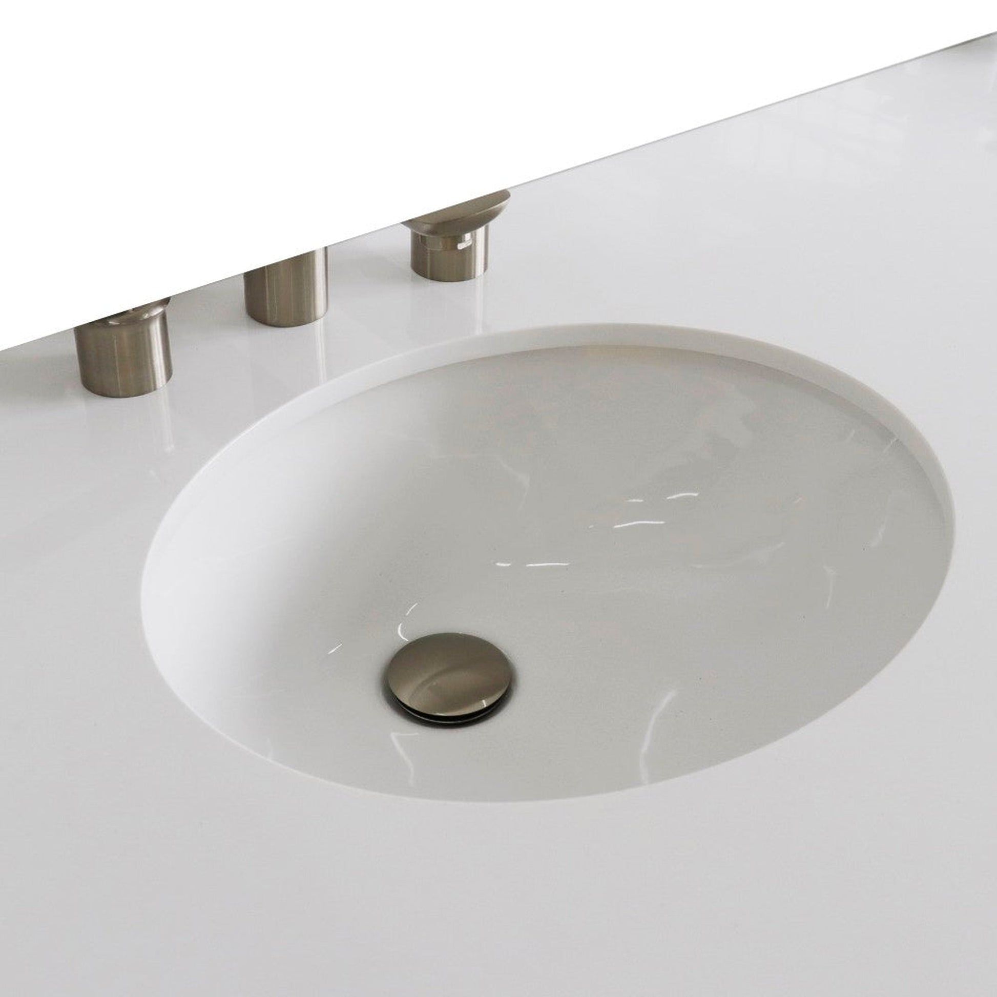 Bellaterra Home 61" x 22" White Quartz Three Hole Vanity Top With Double Undermount Oval Sink and Overflow