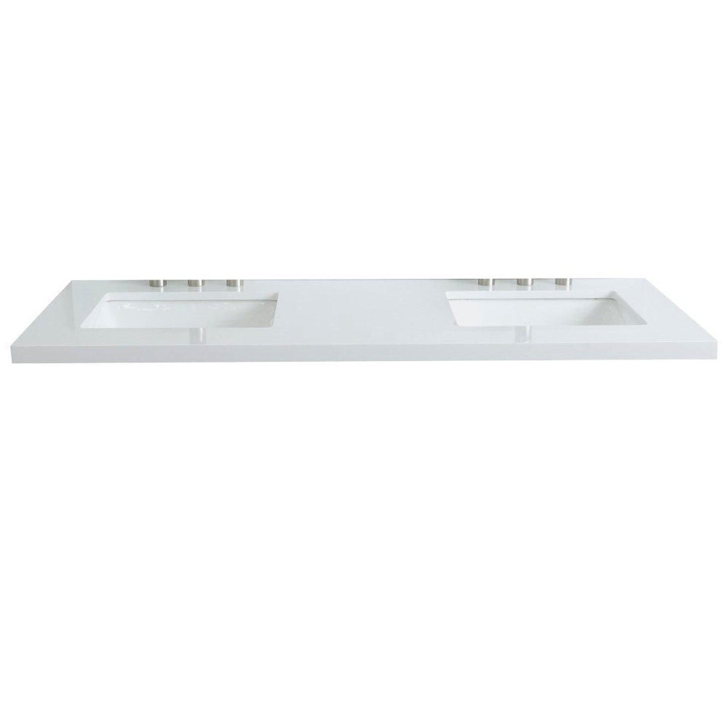 Bellaterra Home 61" x 22" White Quartz Three Hole Vanity Top With Double Undermount Rectangular Sink and Overflow