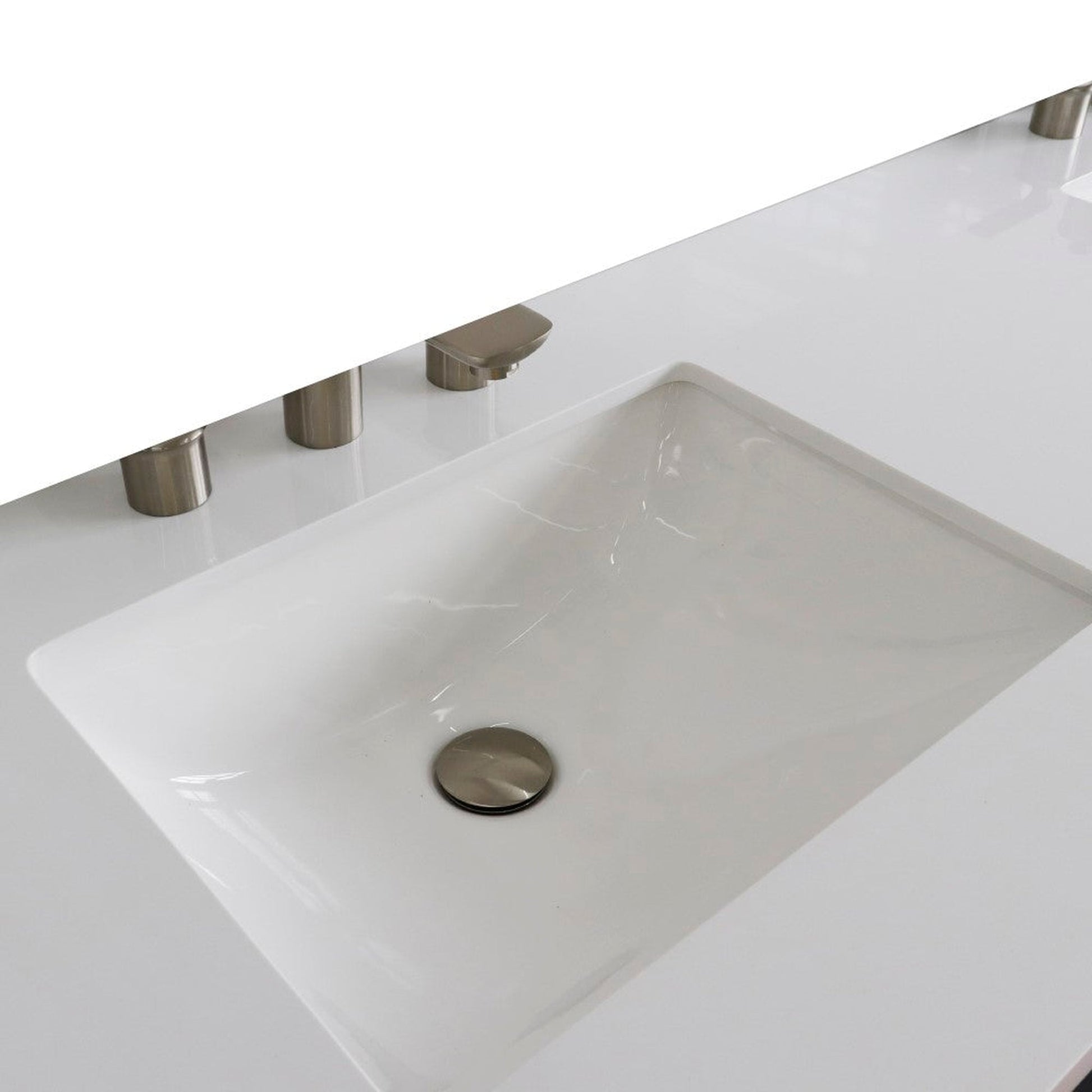 Bellaterra Home 61" x 22" White Quartz Three Hole Vanity Top With Double Undermount Rectangular Sink and Overflow