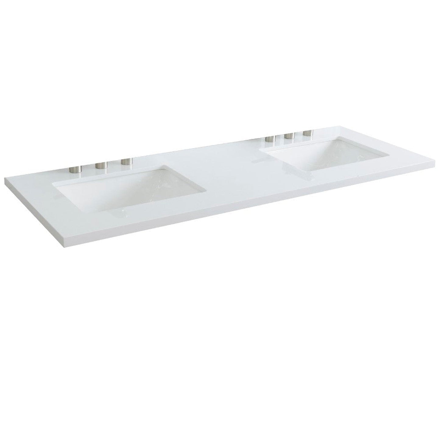 Bellaterra Home 61" x 22" White Quartz Three Hole Vanity Top With Double Undermount Rectangular Sink and Overflow