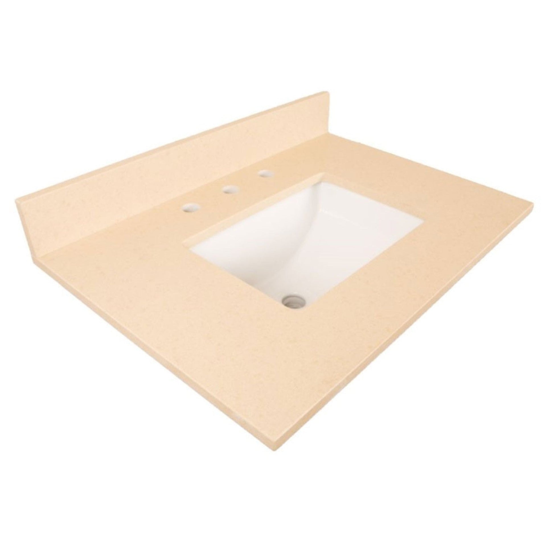 Bellaterra Home 7613-TOP-CR 30" x 22" Beige Quartz Three Hole Vanity Top With Undermount Rectangular Sink and Overflow