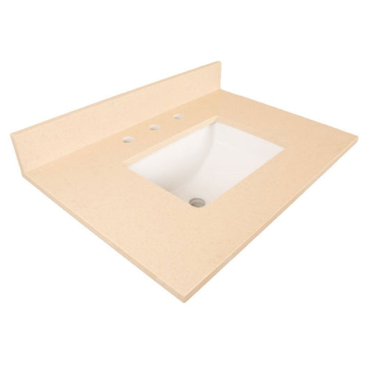 Bellaterra Home 7613-TOP-CR 30" x 22" Beige Quartz Three Hole Vanity Top With Undermount Rectangular Sink and Overflow