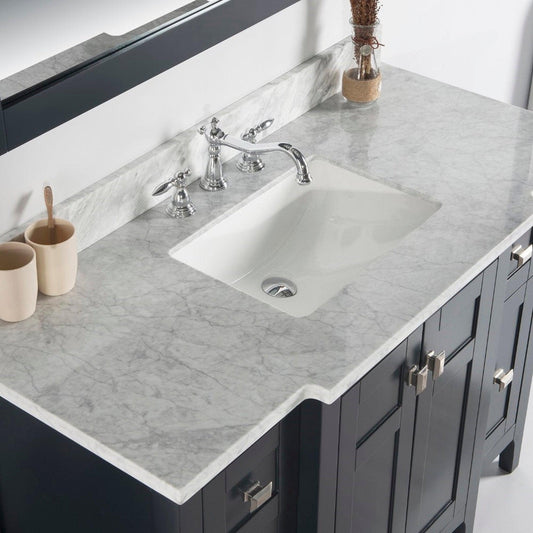 Bellaterra Home 77614-49-WMR 49" x 22" White Carrara Marble Three Hole Vanity Top With Undermount Rectangular Sink and Overflow