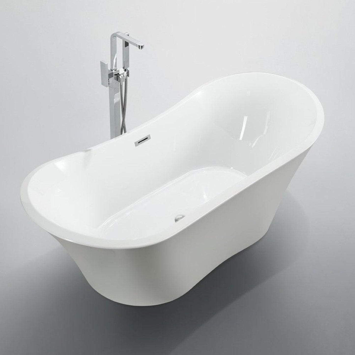 Bellaterra Home Ancona 71" x 26" Glossy White Oval Acrylic Freestanding Double Slipper Soaking Bathtub