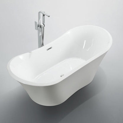 Bellaterra Home Ancona 71" x 26" Glossy White Oval Acrylic Freestanding Double Slipper Soaking Bathtub