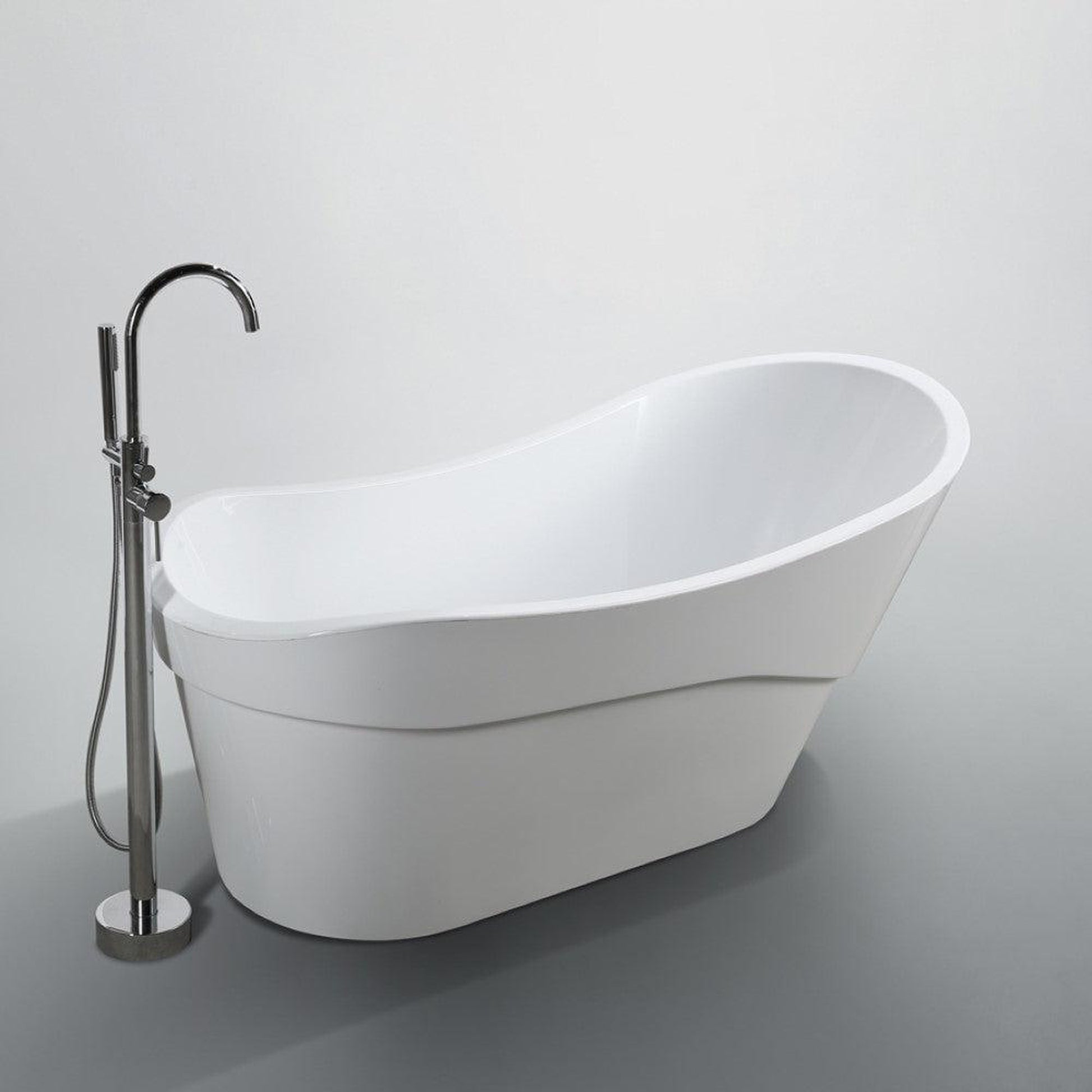 Bellaterra Home Bari 66" x 30" Glossy White Oval Acrylic Freestanding Slipper Soaking Bathtub