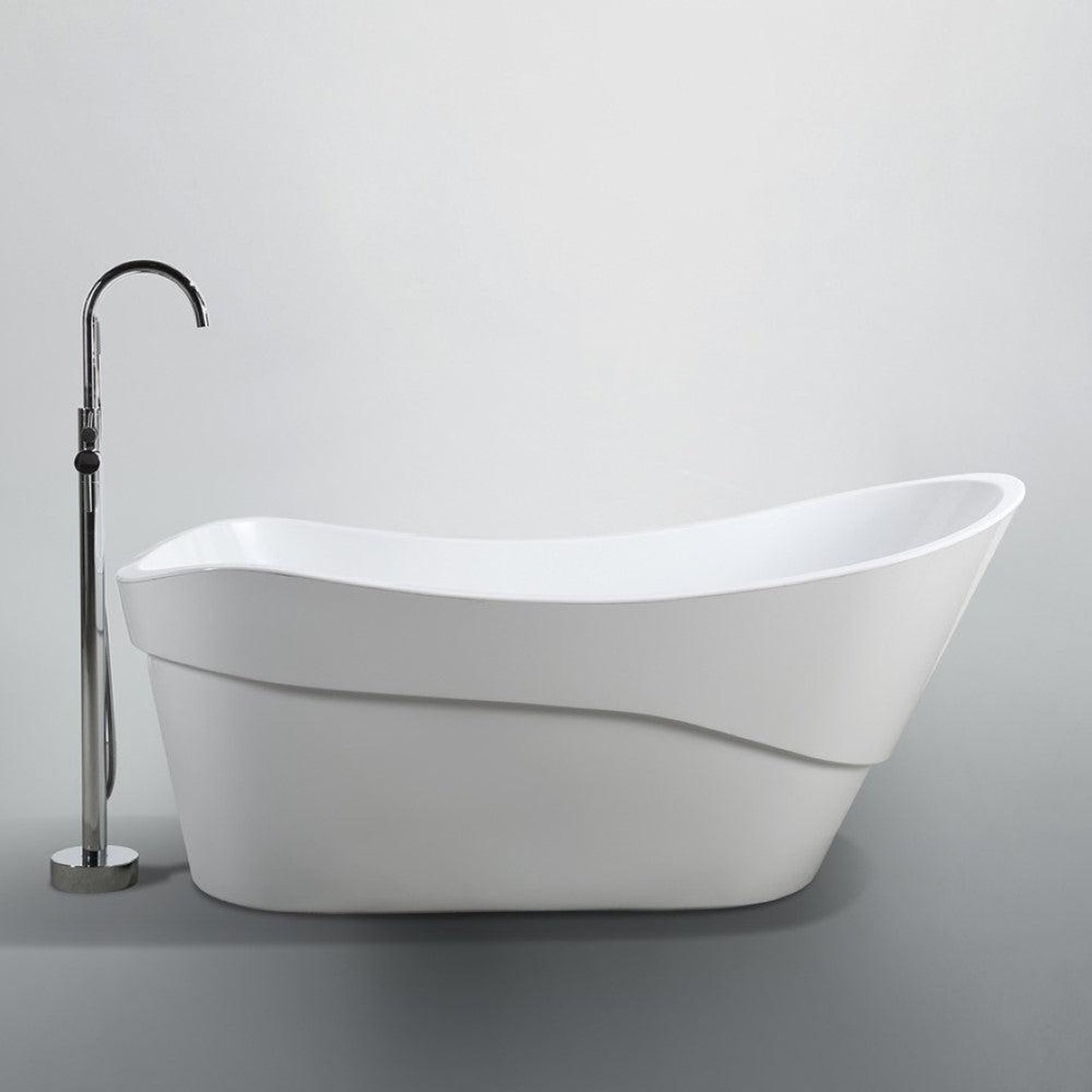 Bellaterra Home Bari 66" x 30" Glossy White Oval Acrylic Freestanding Slipper Soaking Bathtub