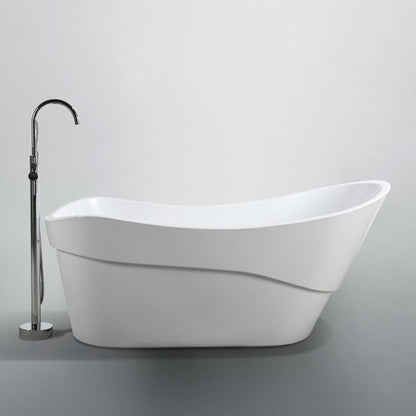 Bellaterra Home Bari 66" x 30" Glossy White Oval Acrylic Freestanding Slipper Soaking Bathtub