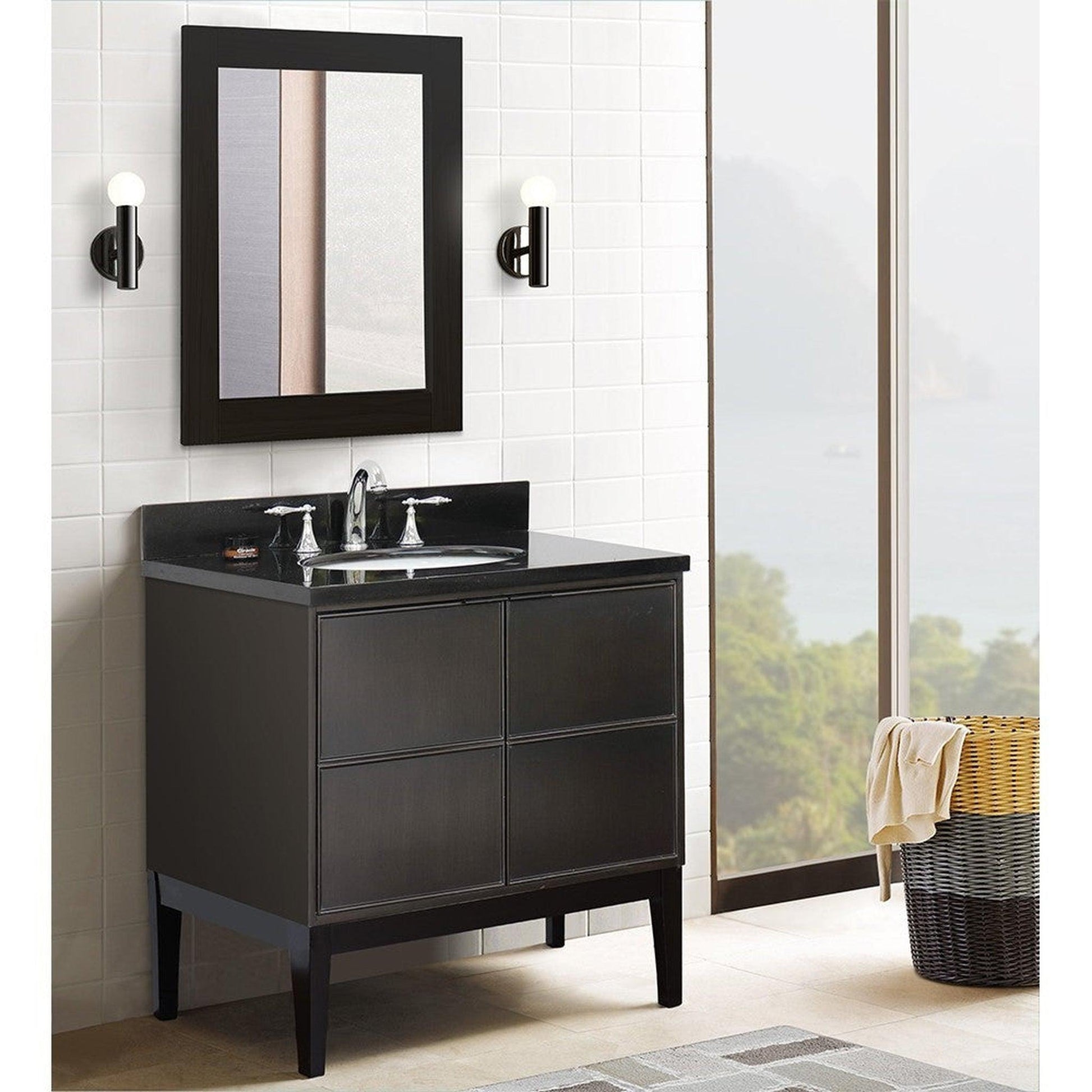 Bellaterra Home Cafe 37" 2-Door 1-Drawer Cappuccino Freestanding Vanity Set With Ceramic Undermount Oval Sink and Black Galaxy Top