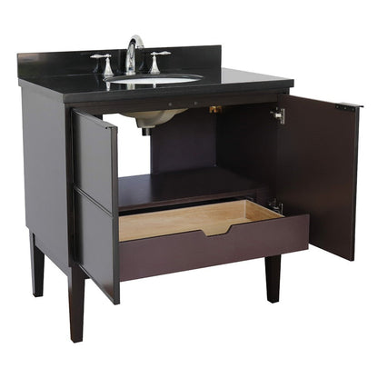 Bellaterra Home Cafe 37" 2-Door 1-Drawer Cappuccino Freestanding Vanity Set With Ceramic Undermount Oval Sink and Black Galaxy Top