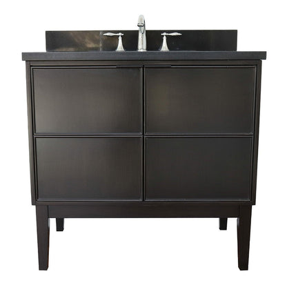 Bellaterra Home Cafe 37" 2-Door 1-Drawer Cappuccino Freestanding Vanity Set With Ceramic Undermount Oval Sink and Black Galaxy Top