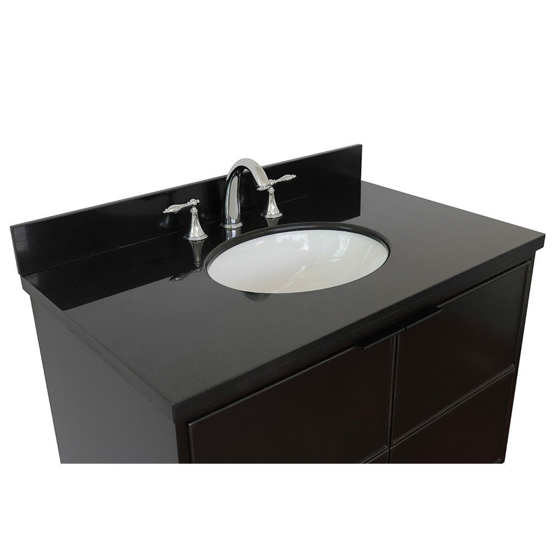 Bellaterra Home Cafe 37" 2-Door 1-Drawer Cappuccino Freestanding Vanity Set With Ceramic Undermount Oval Sink and Black Galaxy Top