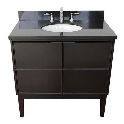 Bellaterra Home Cafe 37" 2-Door 1-Drawer Cappuccino Freestanding Vanity Set With Ceramic Undermount Oval Sink and Black Galaxy Top