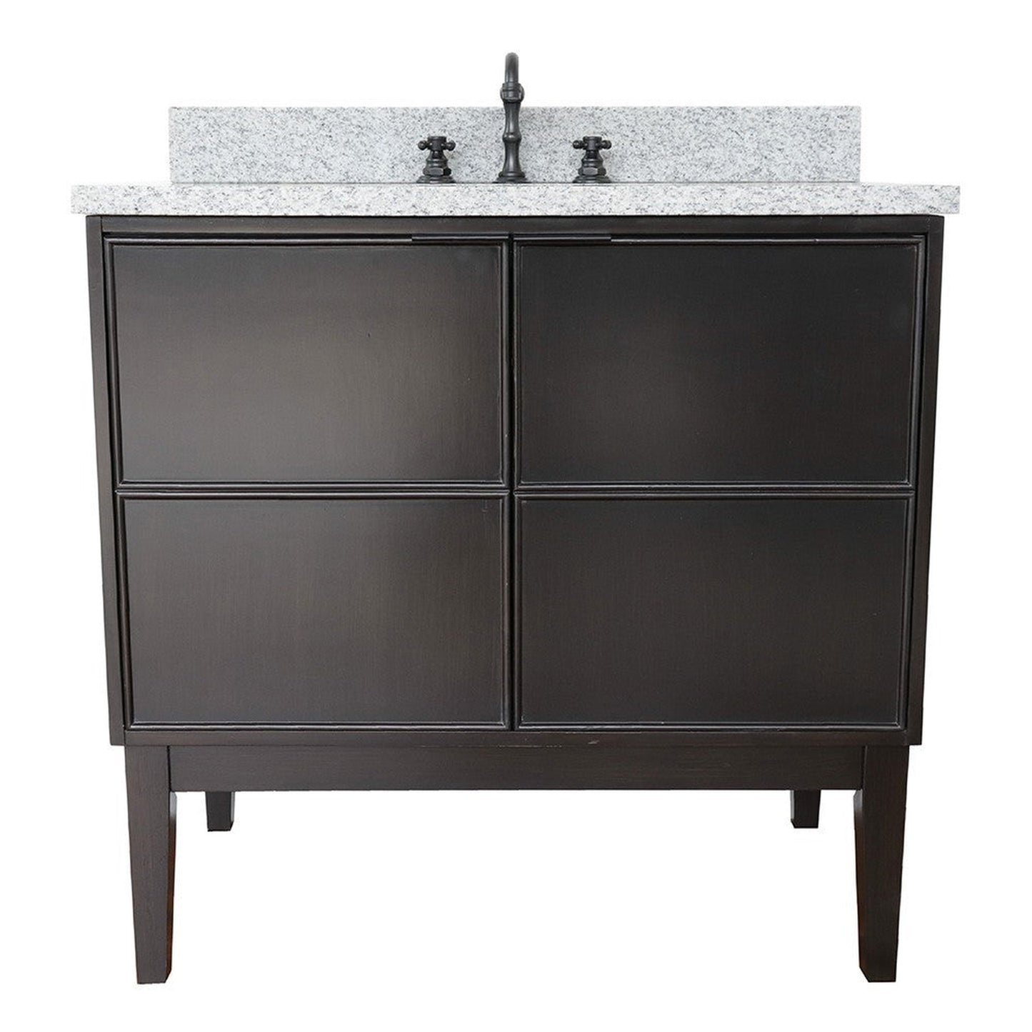 Bellaterra Home Cafe 37" 2-Door 1-Drawer Cappuccino Freestanding Vanity Set With Ceramic Undermount Oval Sink and Gray Granite Top