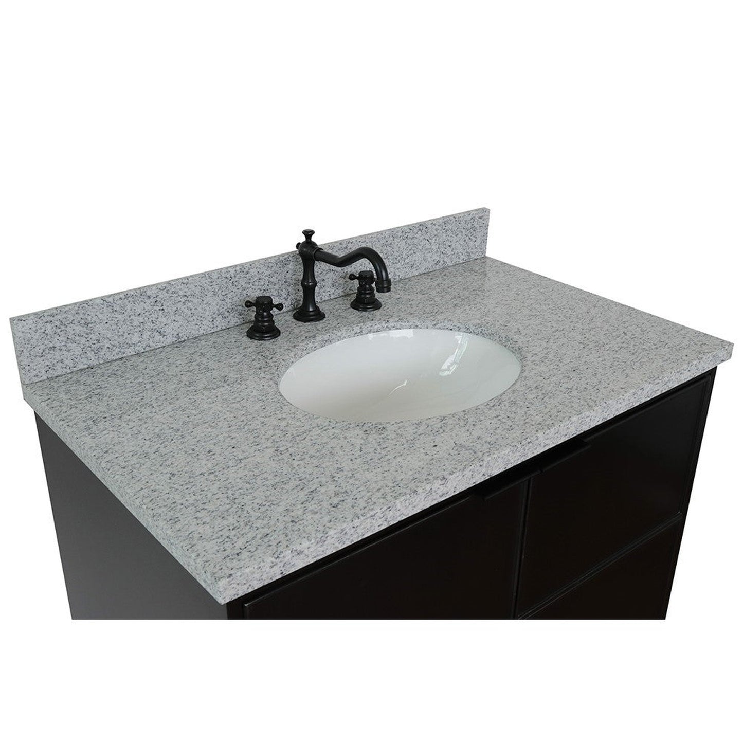 Bellaterra Home Cafe 37" 2-Door 1-Drawer Cappuccino Freestanding Vanity Set With Ceramic Undermount Oval Sink and Gray Granite Top