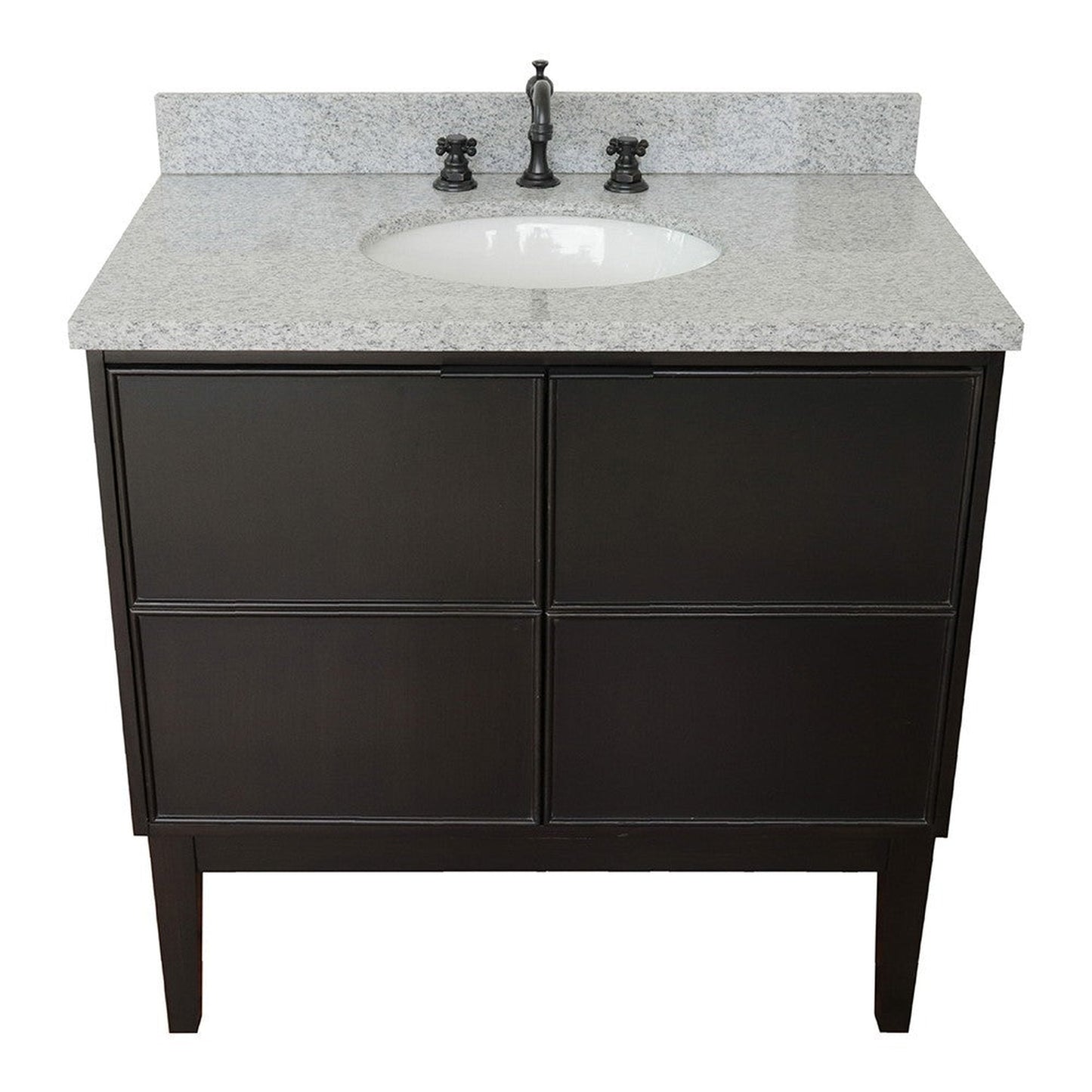 Bellaterra Home Cafe 37" 2-Door 1-Drawer Cappuccino Freestanding Vanity Set With Ceramic Undermount Oval Sink and Gray Granite Top