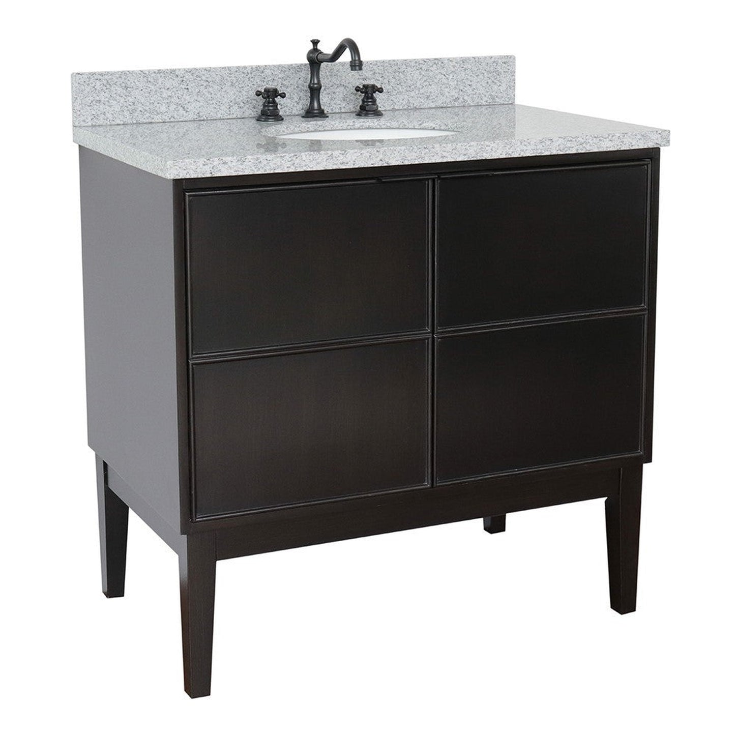 Bellaterra Home Cafe 37" 2-Door 1-Drawer Cappuccino Freestanding Vanity Set With Ceramic Undermount Oval Sink and Gray Granite Top