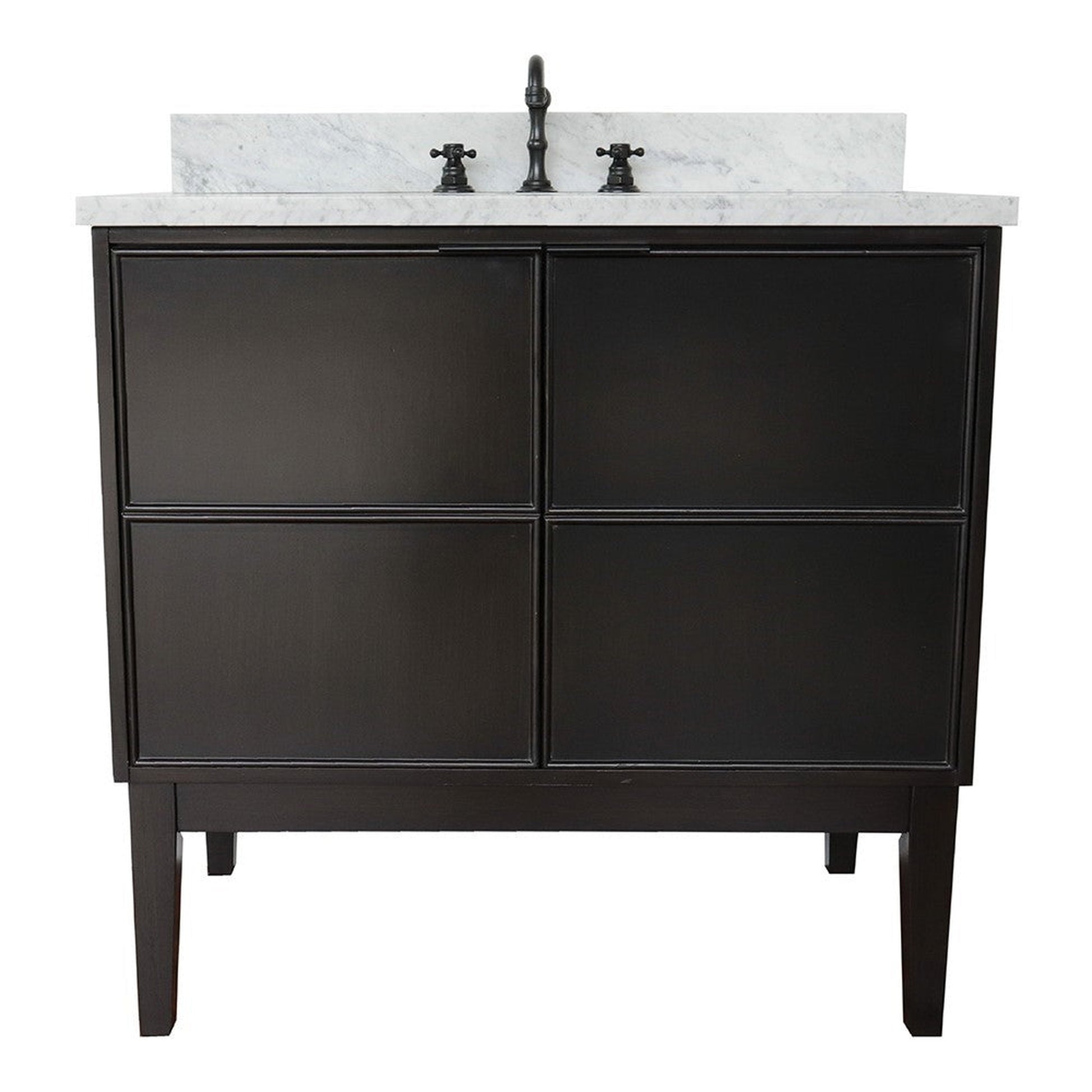 Bellaterra Home Cafe 37" 2-Door 1-Drawer Cappuccino Freestanding Vanity Set With Ceramic Undermount Oval Sink and White Carrara Marble Top