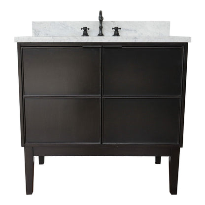 Bellaterra Home Cafe 37" 2-Door 1-Drawer Cappuccino Freestanding Vanity Set With Ceramic Undermount Oval Sink and White Carrara Marble Top