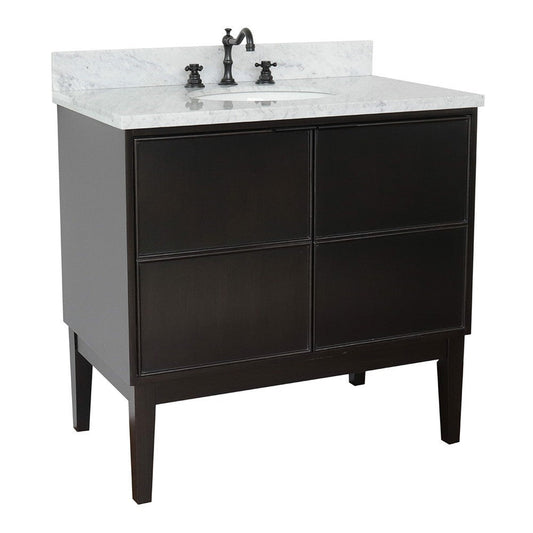 Bellaterra Home Cafe 37" 2-Door 1-Drawer Cappuccino Freestanding Vanity Set With Ceramic Undermount Oval Sink and White Carrara Marble Top