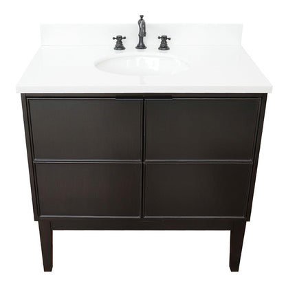 Bellaterra Home Cafe 37" 2-Door 1-Drawer Cappuccino Freestanding Vanity Set With Ceramic Undermount Oval Sink and White Quartz Top