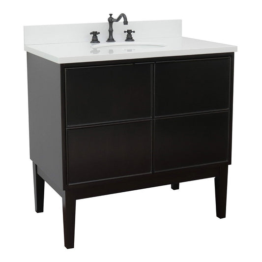 Bellaterra Home Cafe 37" 2-Door 1-Drawer Cappuccino Freestanding Vanity Set With Ceramic Undermount Oval Sink and White Quartz Top