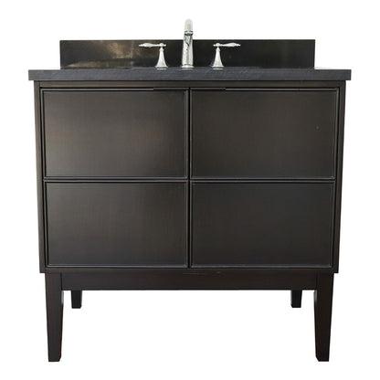 Bellaterra Home Cafe 37" 2-Door 1-Drawer Cappuccino Freestanding Vanity Set With Ceramic Undermount Rectangular Sink and Black Galaxy Top