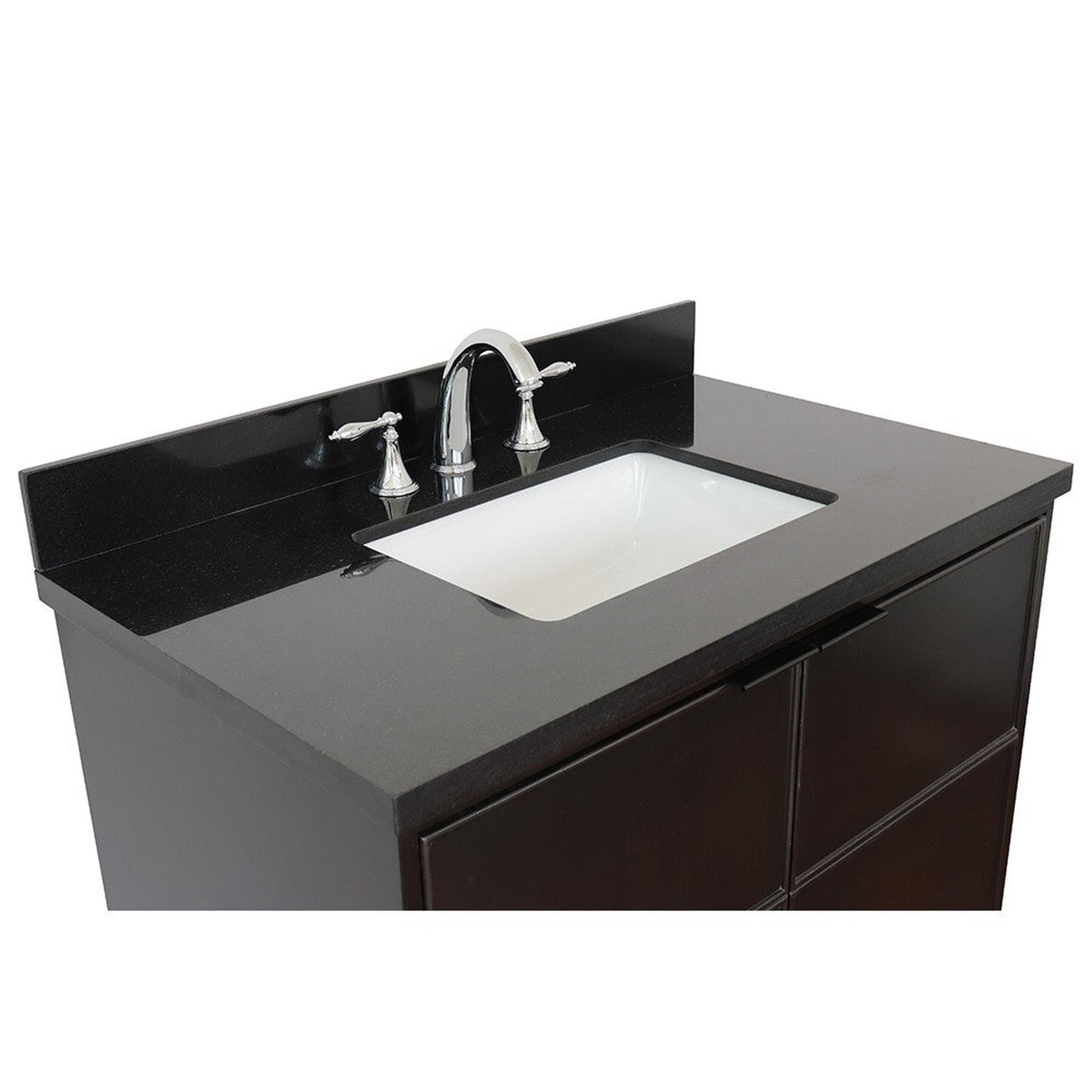 Bellaterra Home Cafe 37" 2-Door 1-Drawer Cappuccino Freestanding Vanity Set With Ceramic Undermount Rectangular Sink and Black Galaxy Top