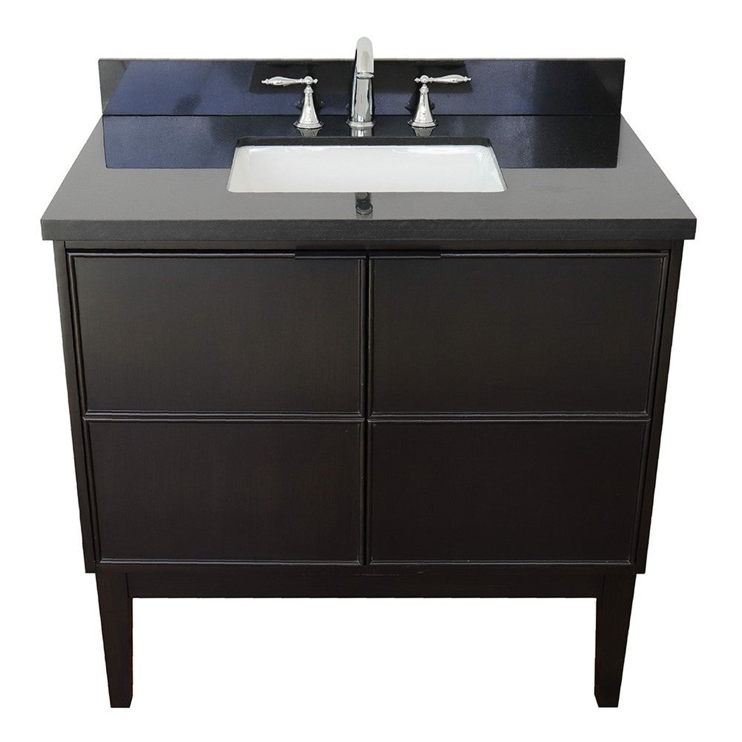 Bellaterra Home Cafe 37" 2-Door 1-Drawer Cappuccino Freestanding Vanity Set With Ceramic Undermount Rectangular Sink and Black Galaxy Top