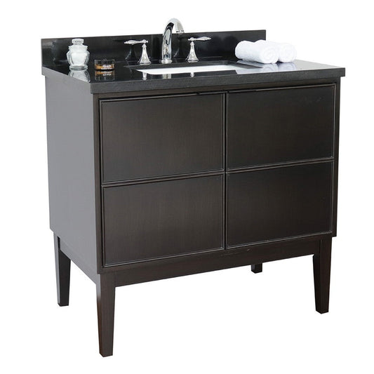 Bellaterra Home Cafe 37" 2-Door 1-Drawer Cappuccino Freestanding Vanity Set With Ceramic Undermount Rectangular Sink and Black Galaxy Top