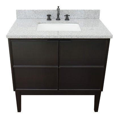 Bellaterra Home Cafe 37" 2-Door 1-Drawer Cappuccino Freestanding Vanity Set With Ceramic Undermount Rectangular Sink and Gray Granite Top