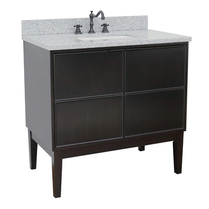 Bellaterra Home Cafe 37" 2-Door 1-Drawer Cappuccino Freestanding Vanity Set With Ceramic Undermount Rectangular Sink and Gray Granite Top