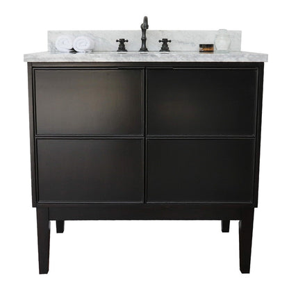 Bellaterra Home Cafe 37" 2-Door 1-Drawer Cappuccino Freestanding Vanity Set With Ceramic Undermount Rectangular Sink and White Carrara Marble Top