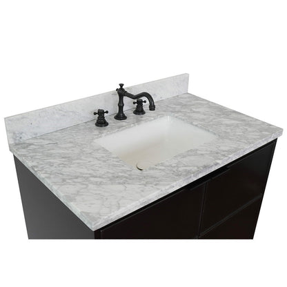 Bellaterra Home Cafe 37" 2-Door 1-Drawer Cappuccino Freestanding Vanity Set With Ceramic Undermount Rectangular Sink and White Carrara Marble Top